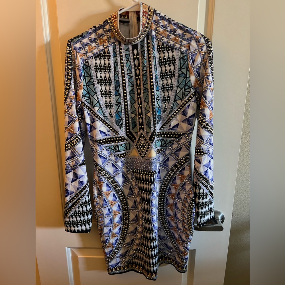 Balmain Geometric Long Sleeve Dress